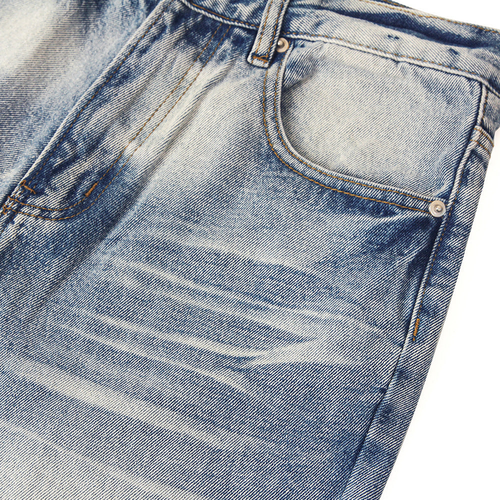 Fashion Retro Washed Worn Jeans Men