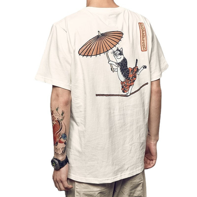Fashion Acrobatics Cat Printing T-shirt Men