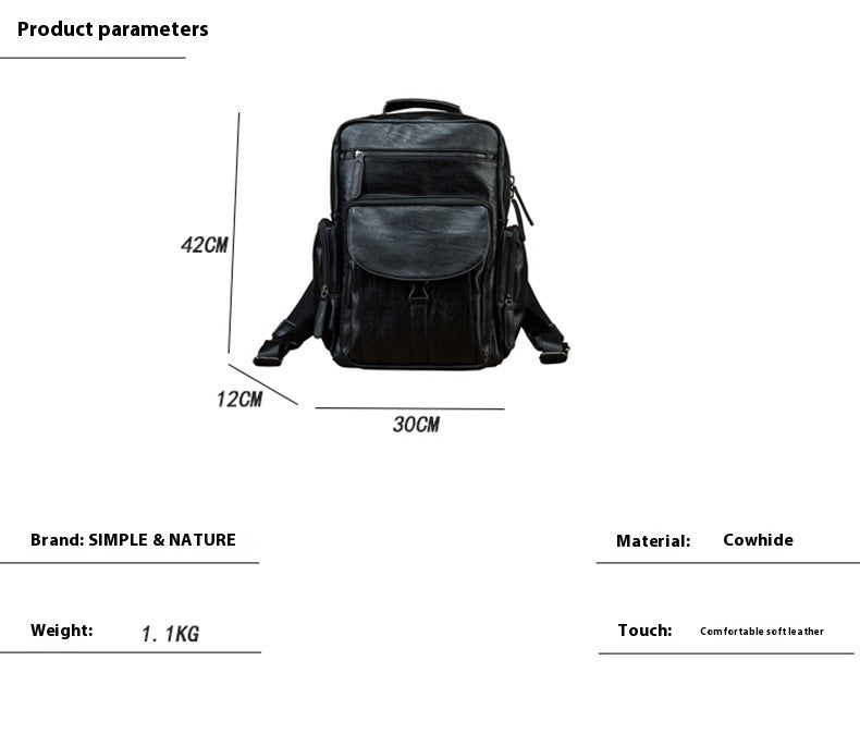 Casual Cowhide Large Capacity Backpack Men's Dermal Leather Men's Backpack Schoolbag Fashion