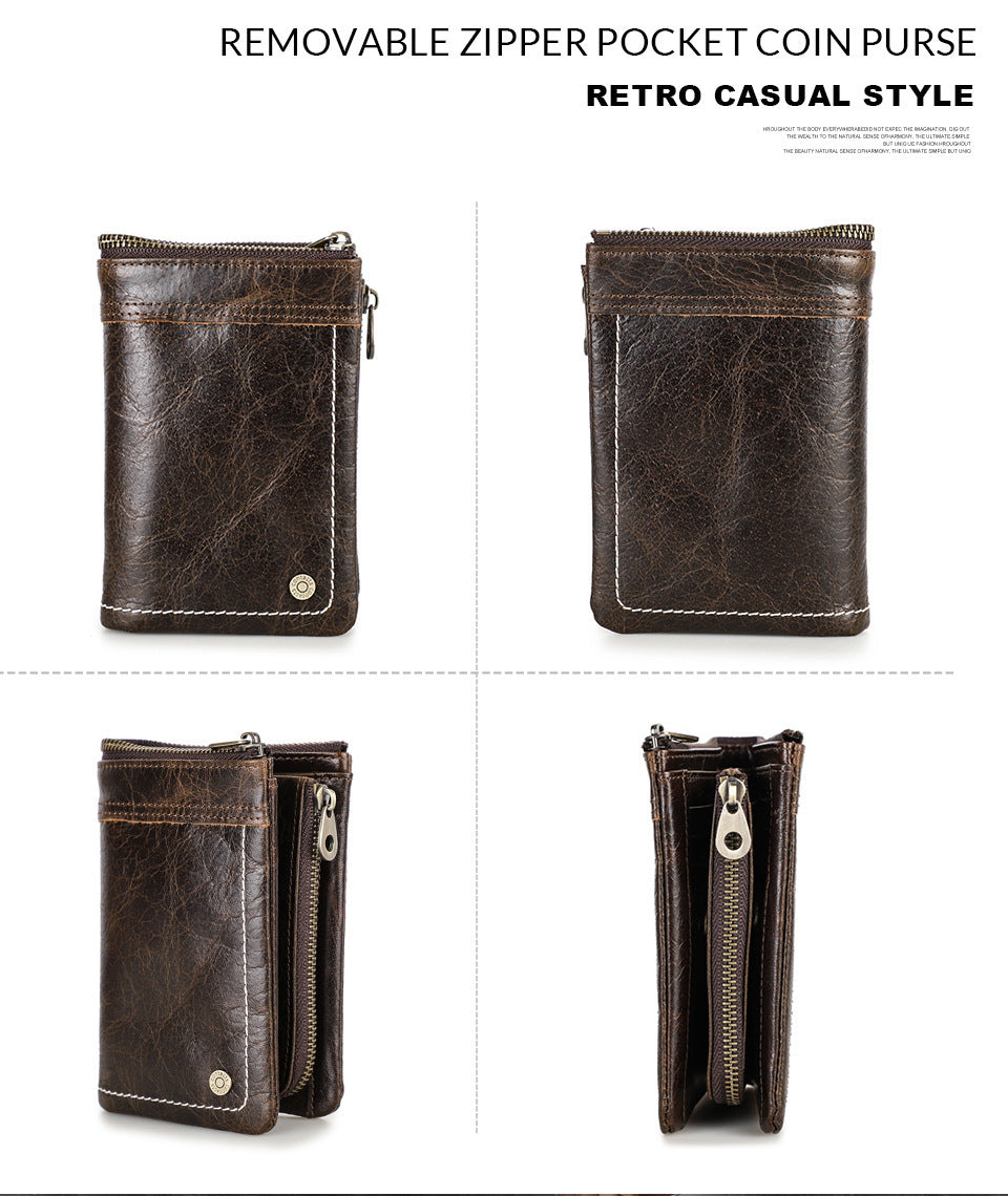 Black Angel Leather RFID Anti-theft Brush Men's Wallet