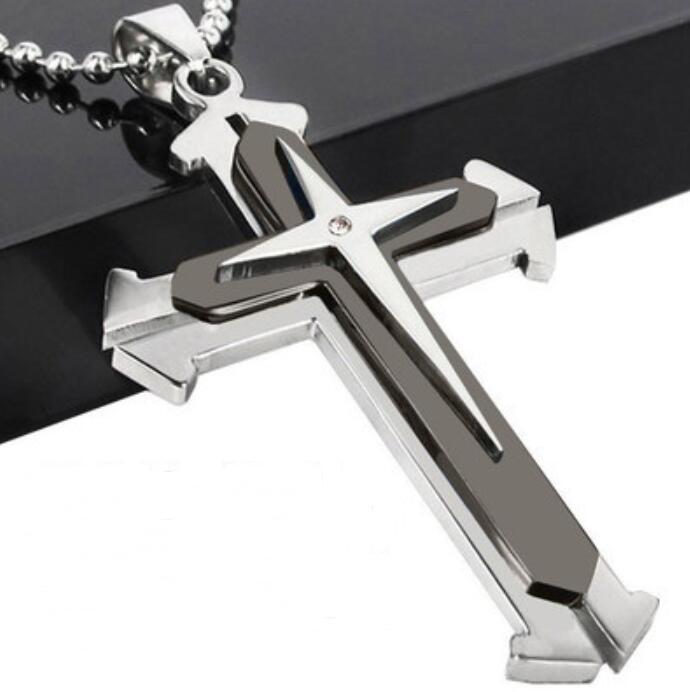 Three men Cross Necklace Jewelry Pendant aliexpress split titanium fork explosion models with beads wholesale