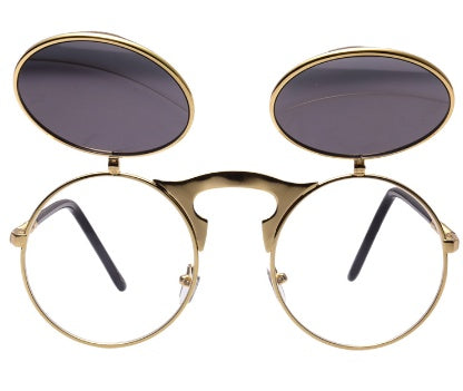 Retro Flip Cover Polarizer Men And Women General Sunglasses Metal Sunglasses