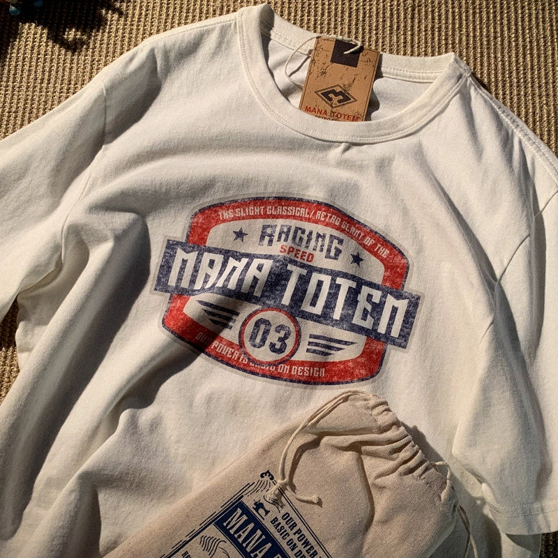 American Retro Girl Summer New Short Sleeve T-shirt Men"s Loose Round Neck Printing Half Sleeve Versatile