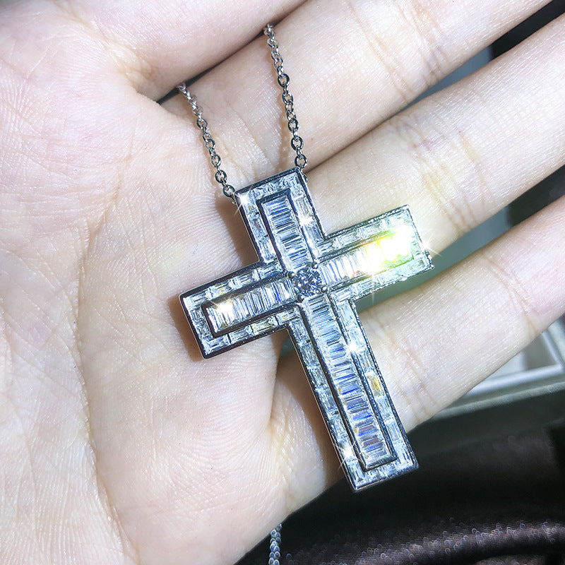 European And American New Cross Necklace Men And Women Zircon Pendant Clavicle Chain Jewelry