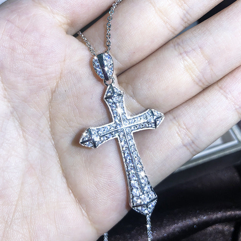 European And American New Cross Necklace Men And Women Zircon Pendant Clavicle Chain Jewelry