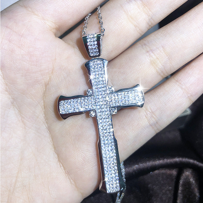 European And American New Cross Necklace Men And Women Zircon Pendant Clavicle Chain Jewelry