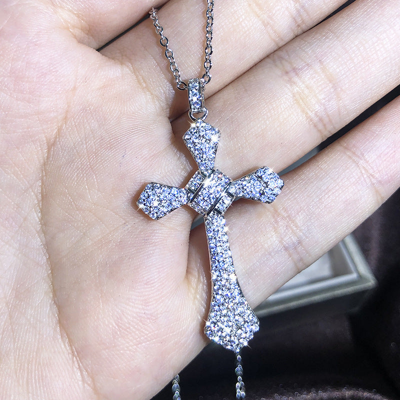 European And American New Cross Necklace Men And Women Zircon Pendant Clavicle Chain Jewelry