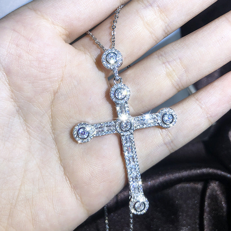 European And American New Cross Necklace Men And Women Zircon Pendant Clavicle Chain Jewelry