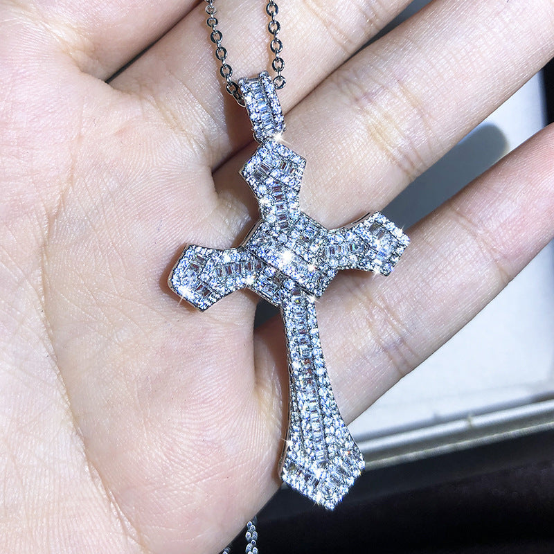European And American New Cross Necklace Men And Women Zircon Pendant Clavicle Chain Jewelry