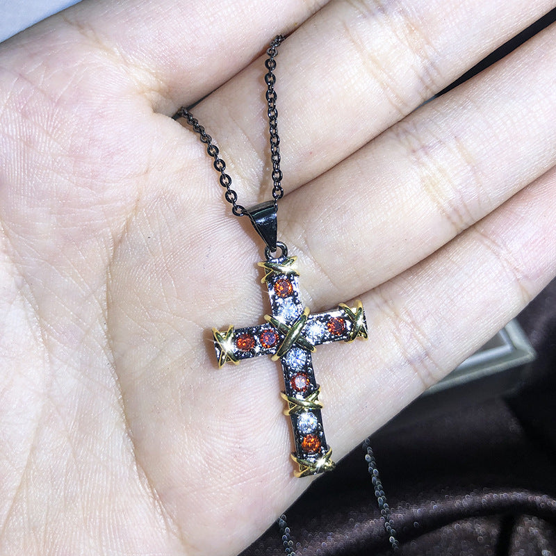 European And American New Cross Necklace Men And Women Zircon Pendant Clavicle Chain Jewelry