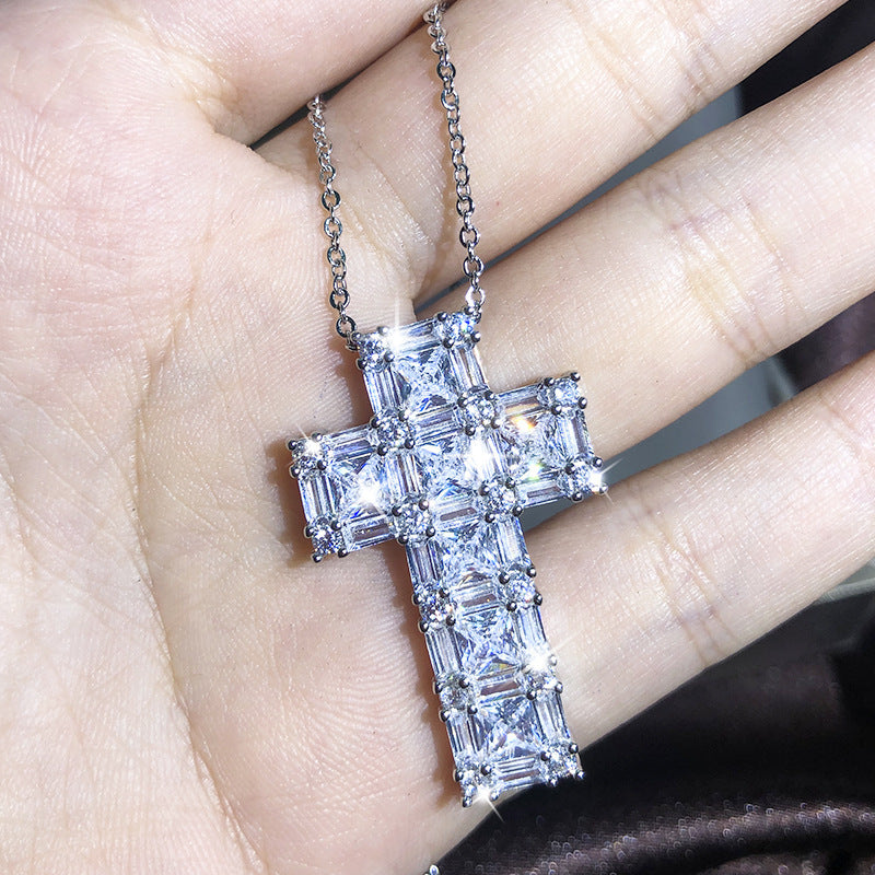 European And American New Cross Necklace Men And Women Zircon Pendant Clavicle Chain Jewelry