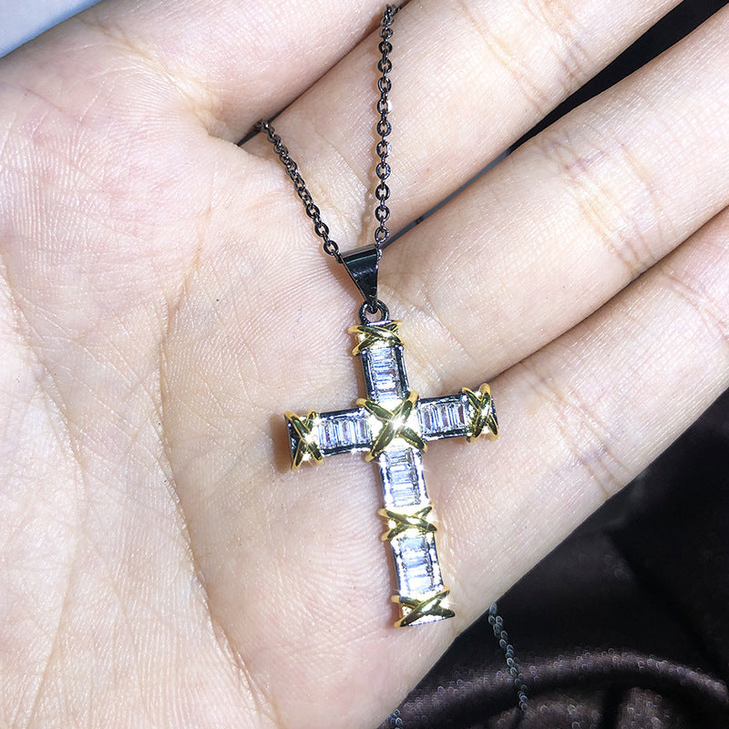 European And American New Cross Necklace Men And Women Zircon Pendant Clavicle Chain Jewelry