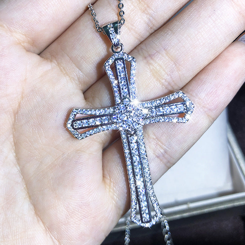European And American New Cross Necklace Men And Women Zircon Pendant Clavicle Chain Jewelry