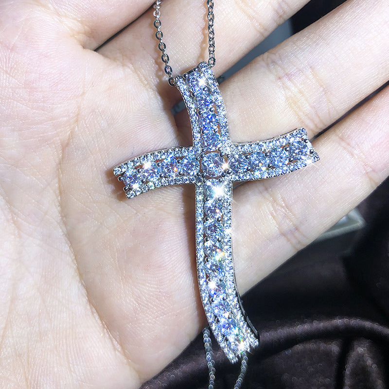European And American New Cross Necklace Men And Women Zircon Pendant Clavicle Chain Jewelry