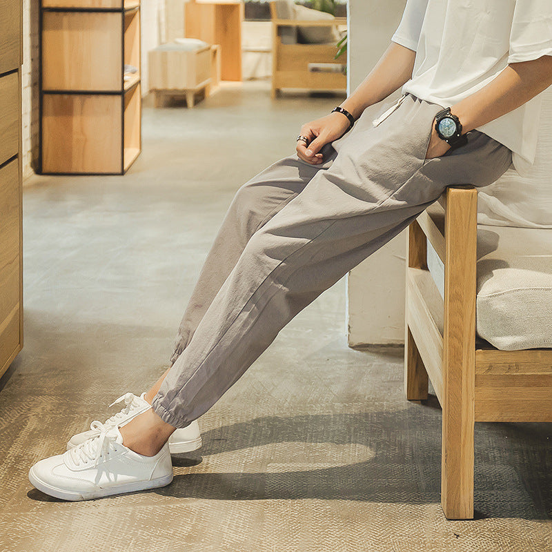 Cotton And Linen Casual College Student Cropped Pants Men
