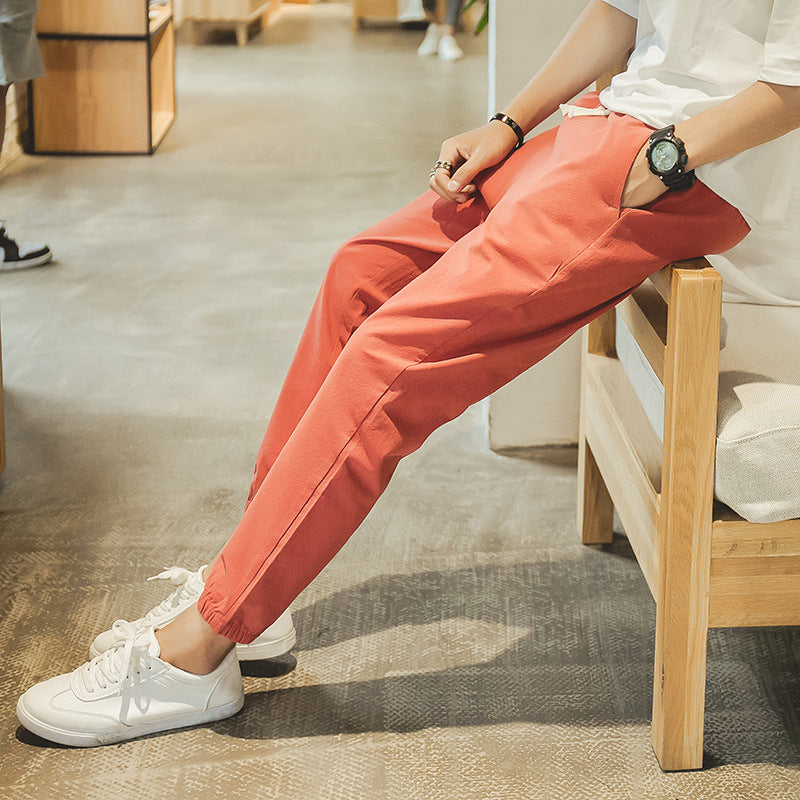Cotton And Linen Casual College Student Cropped Pants Men