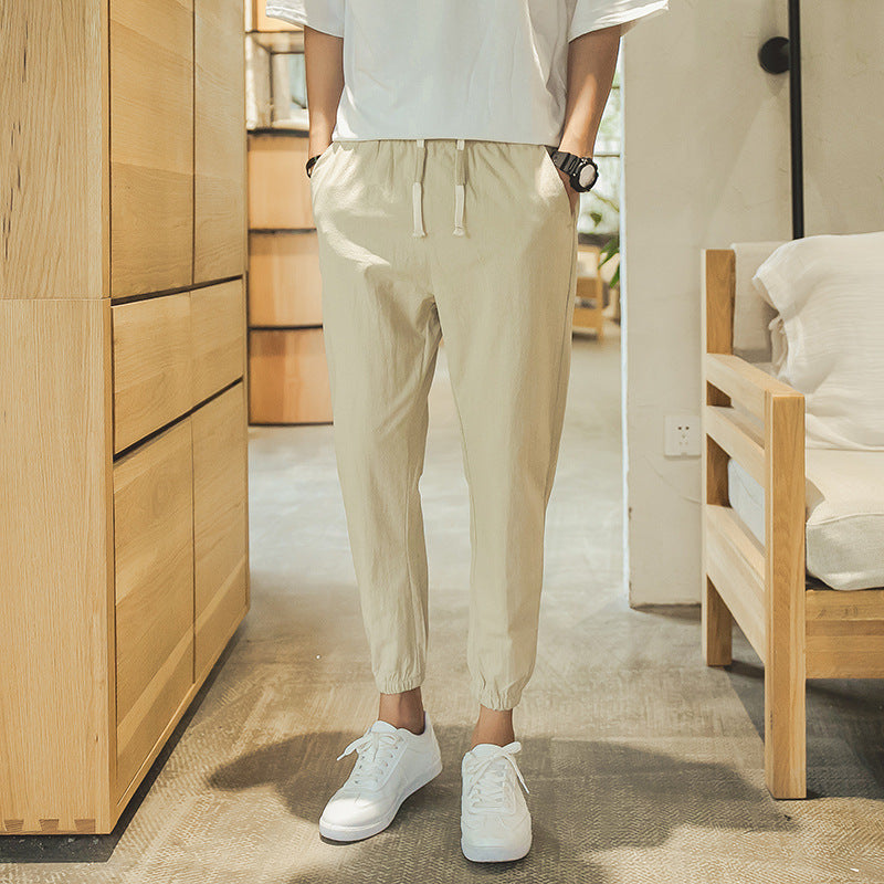 Cotton And Linen Casual College Student Cropped Pants Men