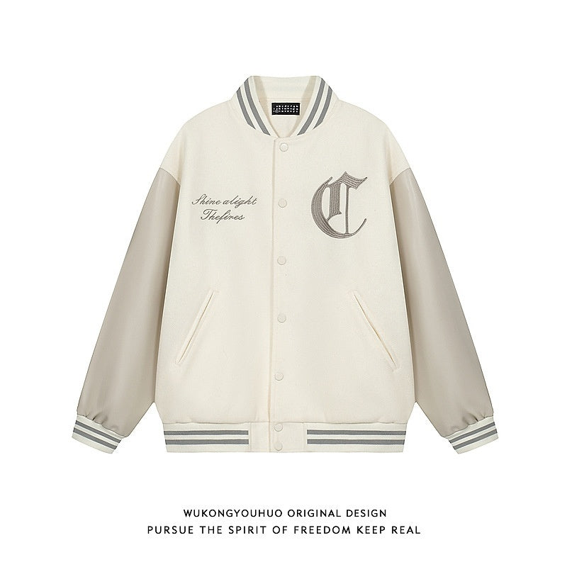 High Street Heavy Embroidered Woolen Baseball Jacket Men