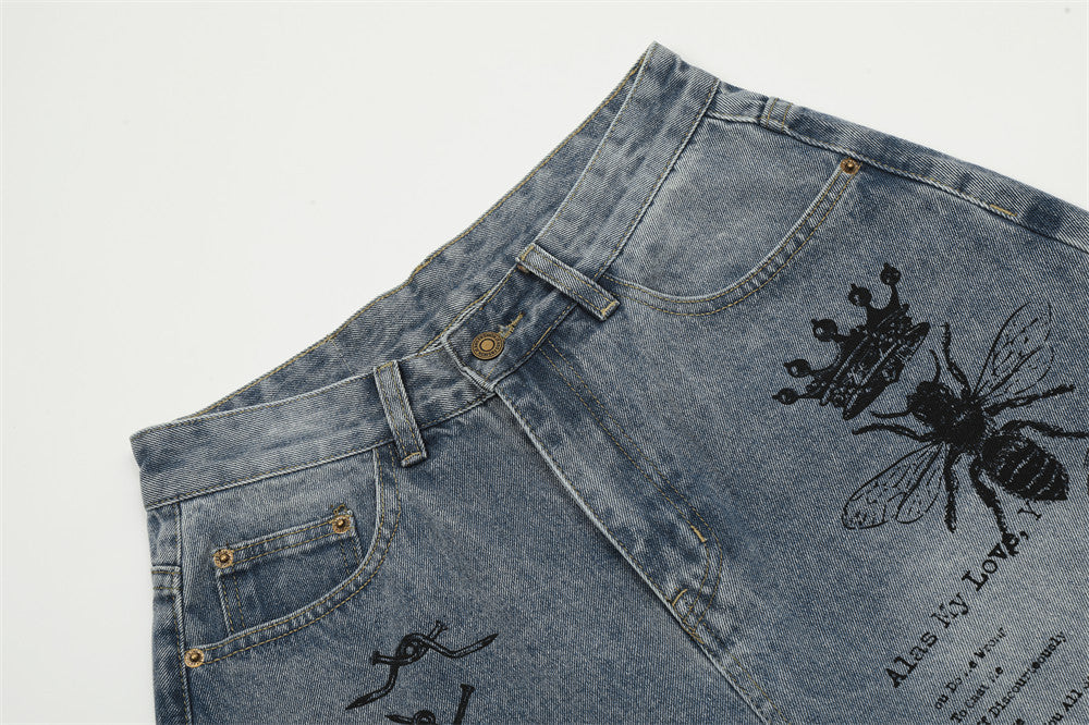 Graffiti Printing Jeans Middle Pants Men