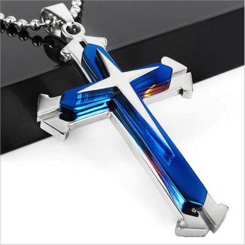 Three men Cross Necklace Jewelry Pendant aliexpress split titanium fork explosion models with beads wholesale