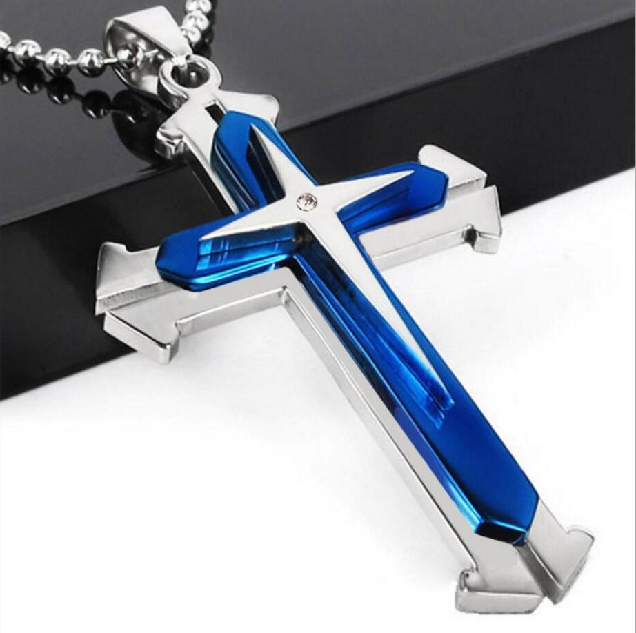 Three men Cross Necklace Jewelry Pendant aliexpress split titanium fork explosion models with beads wholesale