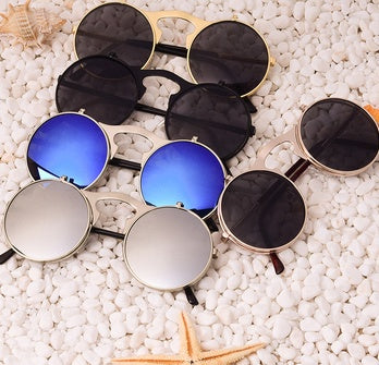 Retro Flip Cover Polarizer Men And Women General Sunglasses Metal Sunglasses