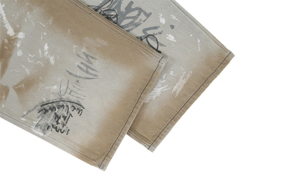 Hand Painted Graffiti Worn Jeans Men