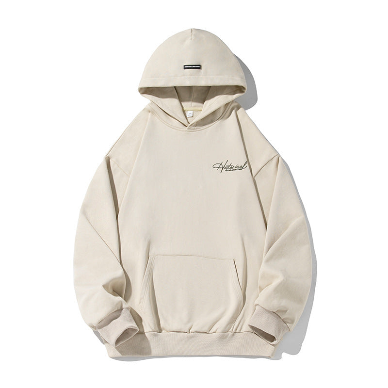 Retro Heavy Hooded Sweater Men's Autumn And Winter High Street American Letter Embroidery