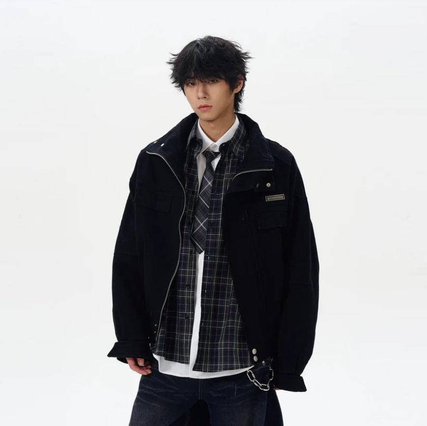 Wear Style Distressed Stand Collar Men's New Street Coat