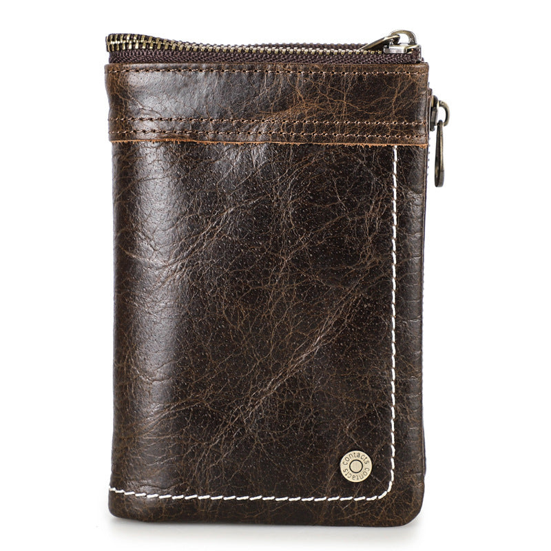 Black Angel Leather RFID Anti-theft Brush Men's Wallet