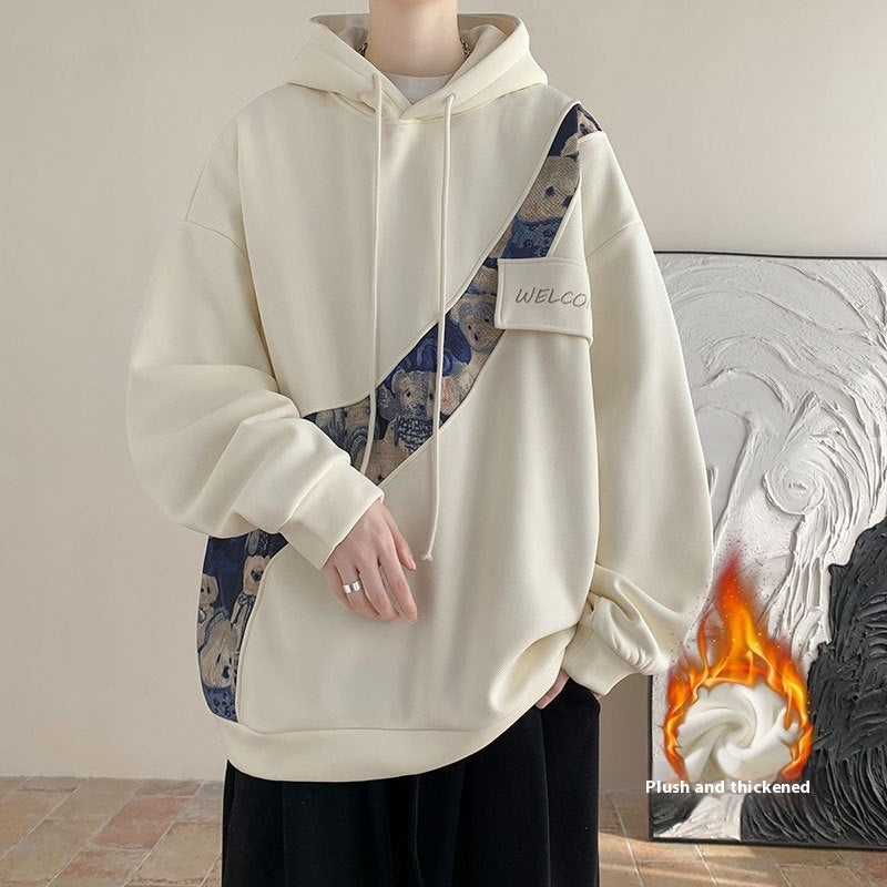 Chinese Style Embroidery Patchwork Sweater Men's Hooded Couple Coat