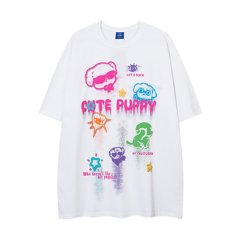 Graffiti Cartoon Printed Loose T-shirt Men