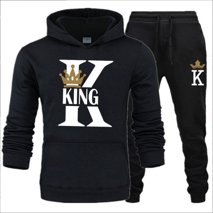 New Men's Sweater KING QUEEN Loose Casual Hooded Printed Couple Suit