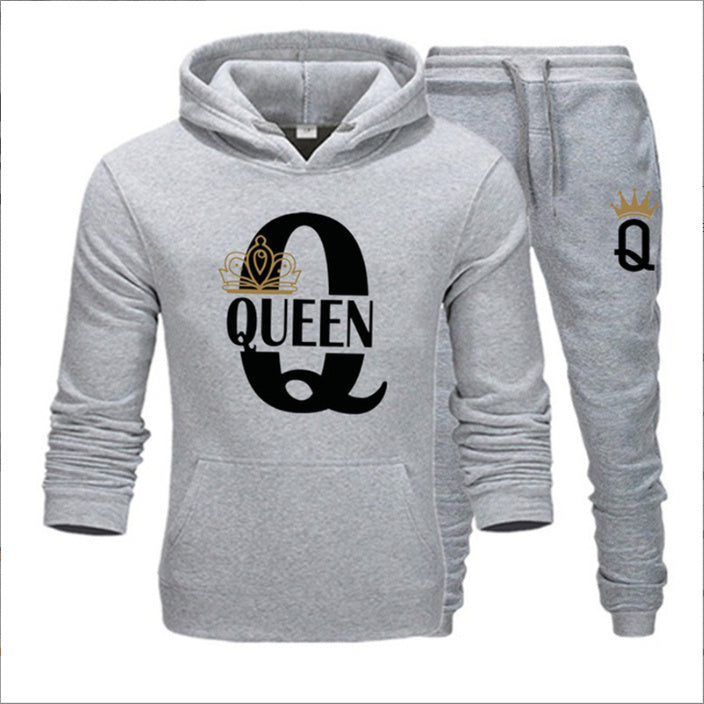 New Men's Sweater KING QUEEN Loose Casual Hooded Printed Couple Suit