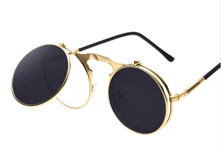 Retro Flip Cover Polarizer Men And Women General Sunglasses Metal Sunglasses