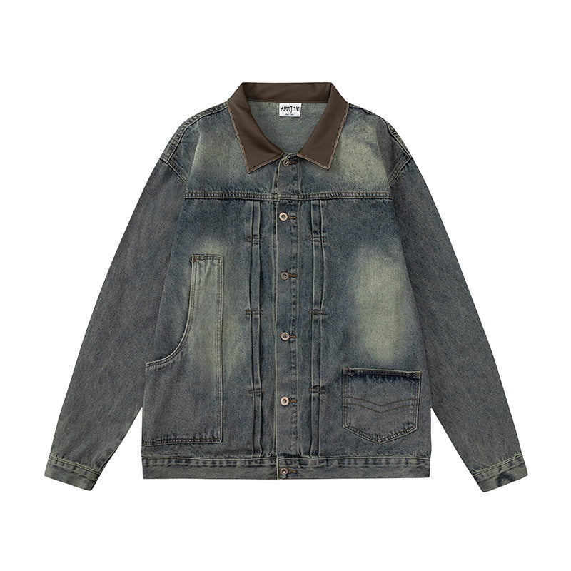 Washed And Worn Denim Jacket Men