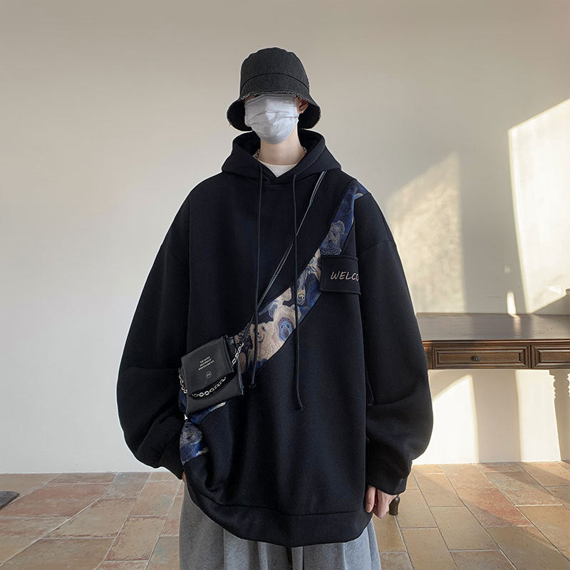 Chinese Style Embroidery Patchwork Sweater Men's Hooded Couple Coat
