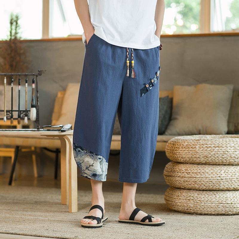 Linen Ankle Length Pants Men's Sports Shorts