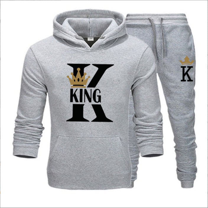 New Men's Sweater KING QUEEN Loose Casual Hooded Printed Couple Suit