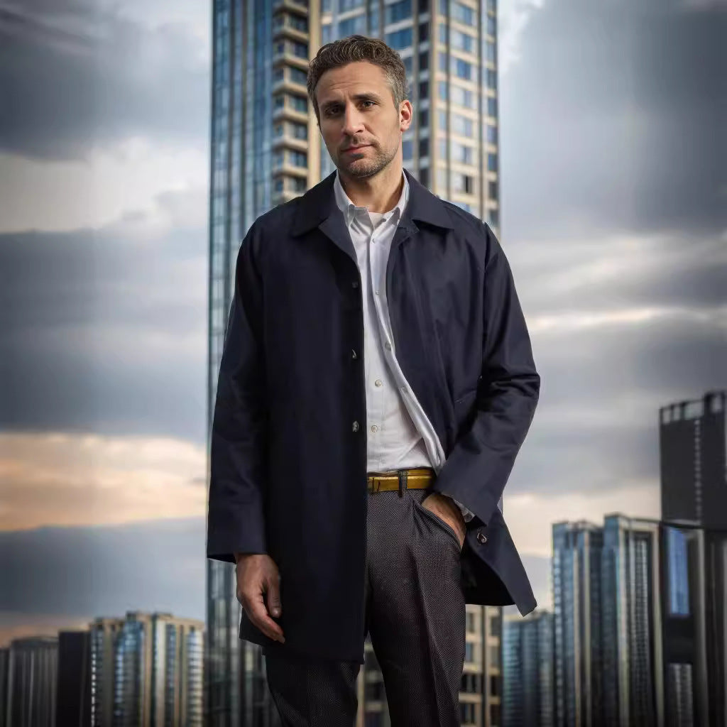 Long Sleeve Trench Coat Men's Lapel Slim-fit Single-breasted Casual Jacket