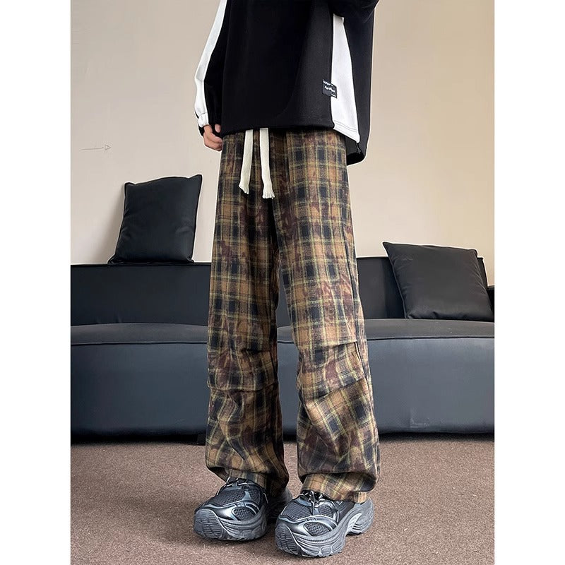 Plaid Retro Wide Leg Loose Casual Pants
