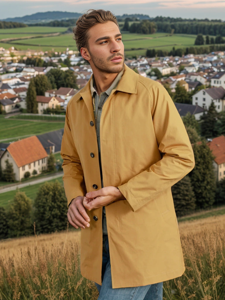Long Sleeve Trench Coat Men's Lapel Slim-fit Single-breasted Casual Jacket