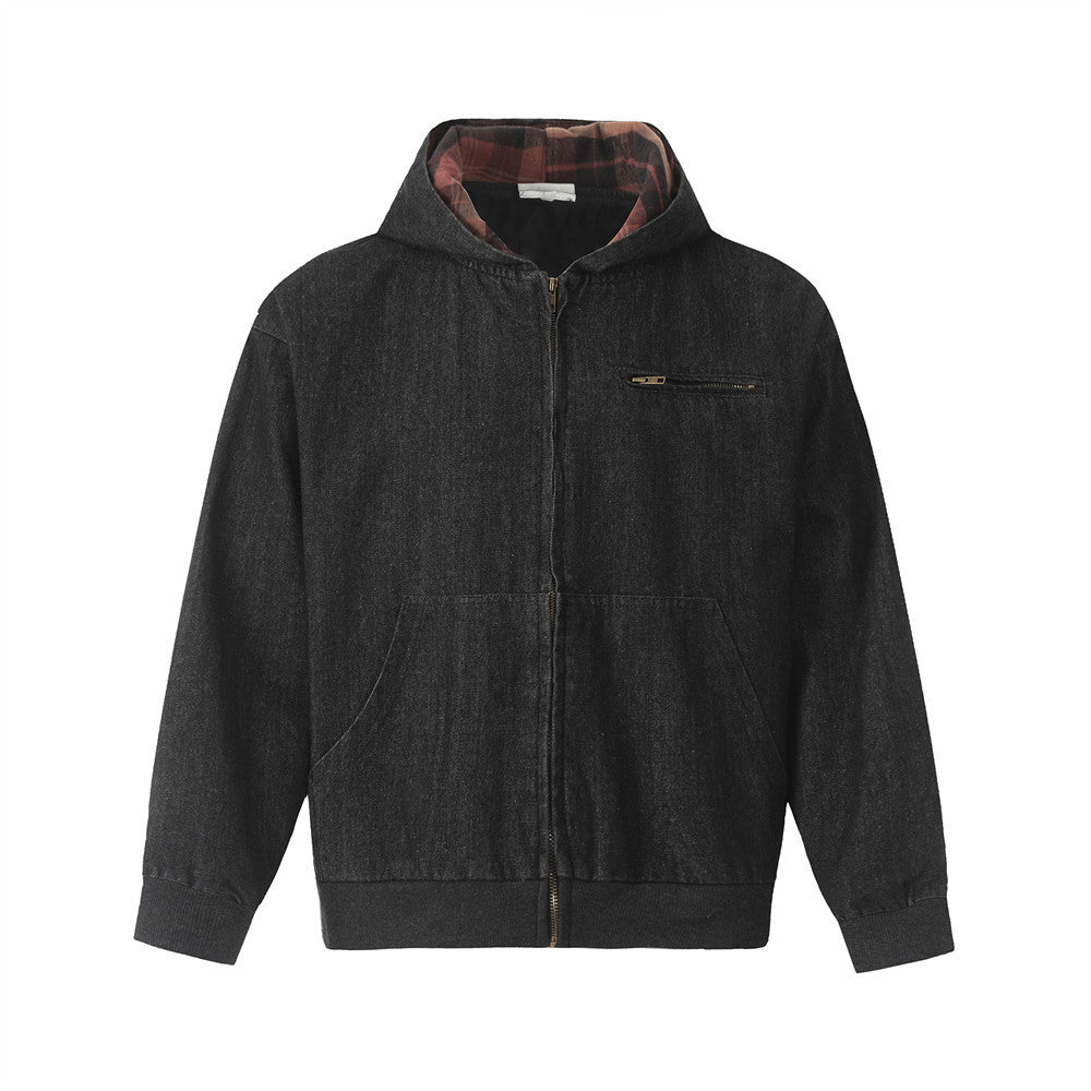 Trendy High Street Letter Printing Denim Hoodie Coat Men