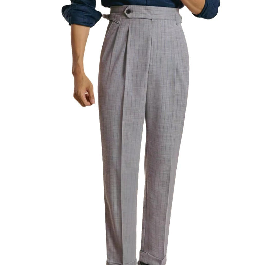 Striped High-waisted Trousers Casual Business Buckle Adjustable Pants