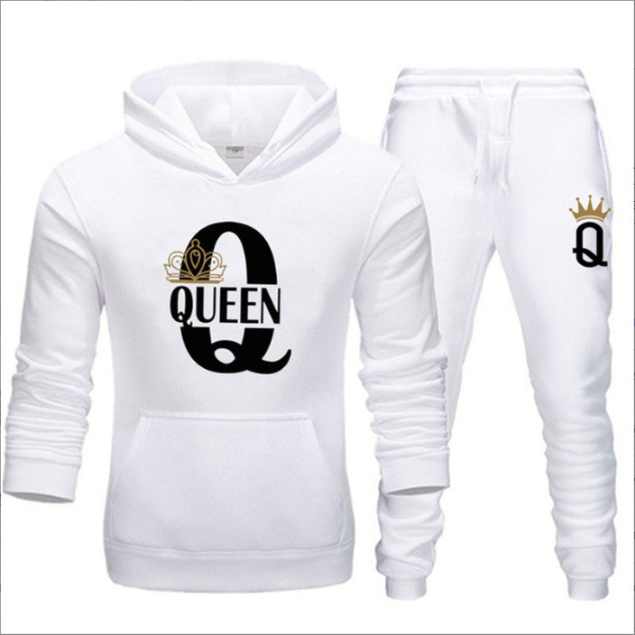 New Men's Sweater KING QUEEN Loose Casual Hooded Printed Couple Suit