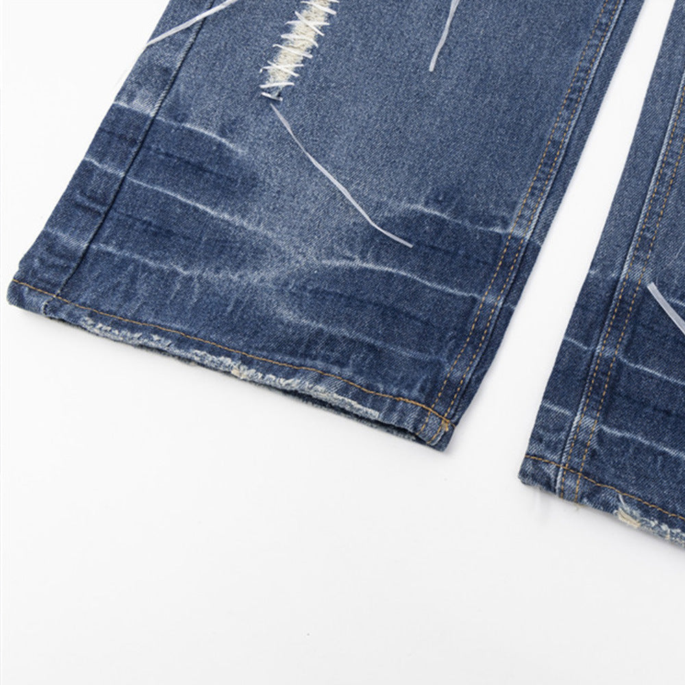 Fashion Embroidered Patch Loose Jeans Men