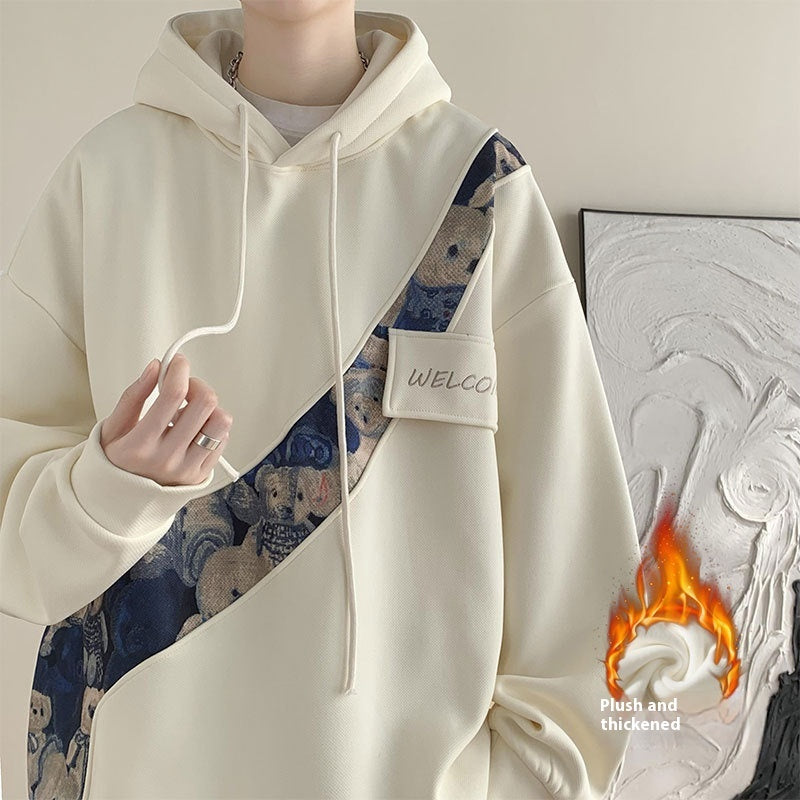 Chinese Style Embroidery Patchwork Sweater Men's Hooded Couple Coat