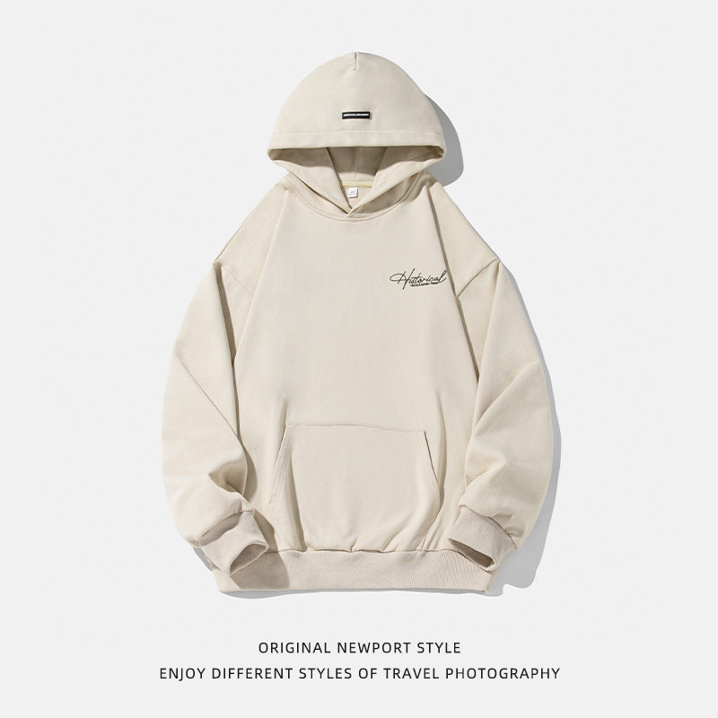 Retro Heavy Hooded Sweater Men's Autumn And Winter High Street American Letter Embroidery