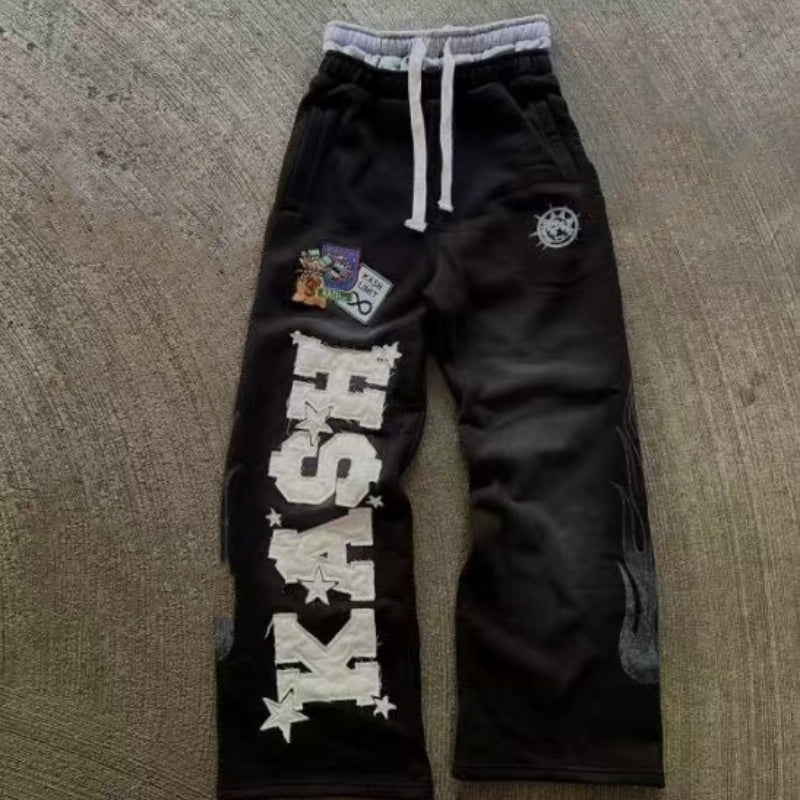 Flow All-match Paste Cloth Embroidery Casual Trousers