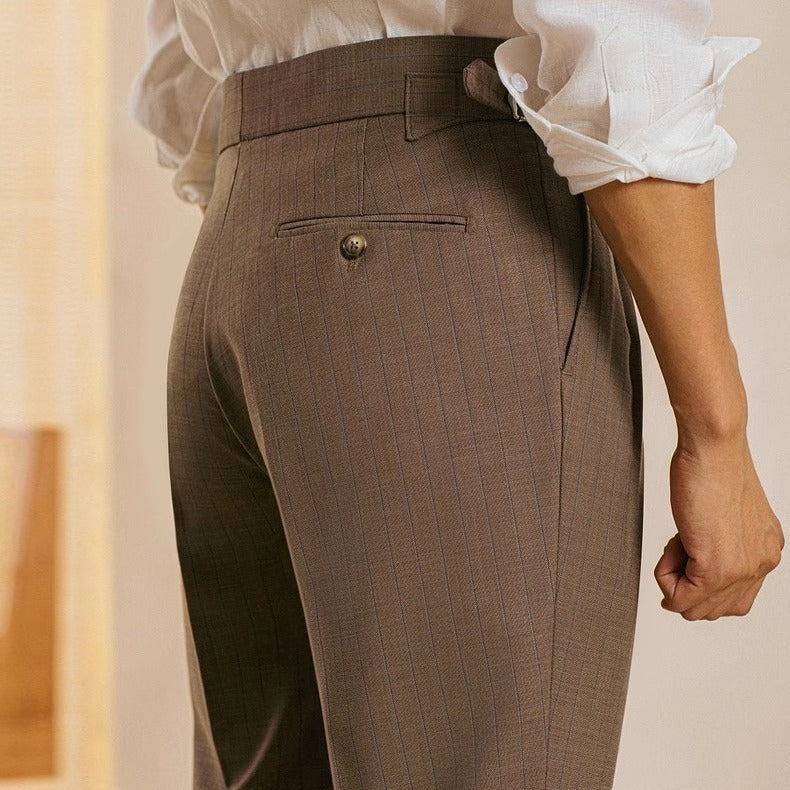 Striped High-waisted Trousers Casual Business Buckle Adjustable Pants